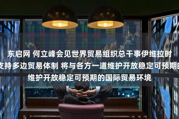 东启网 何立峰会见世界贸易组织总干事伊维拉时指出 中方坚定支持多边贸易体制 将与各方一道维护开放稳定可预期的国际贸易环境