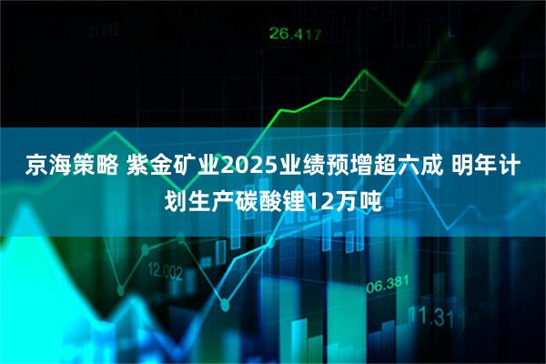 京海策略 紫金矿业2025业绩预增超六成 明年计划生产碳酸锂12万吨